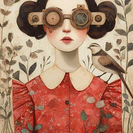 Poëtisch portret van vrouw met steampunk bril en vogels van But First Framing
