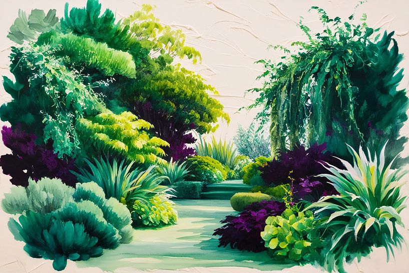 Bunter üppiger Garten in Aquarell von Art & Soul Creations