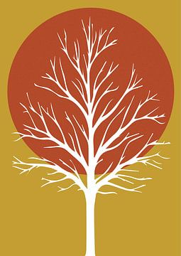 Tree with sunset, graphic print by Nynke Altenburg