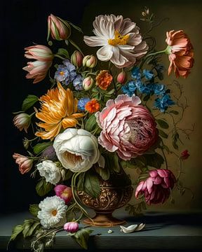 Stilleven met bloemen oude meesters stijl. van AVC Photo Studio