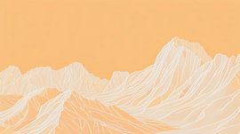 Minimalist Mountain Art with White Lines and peach.