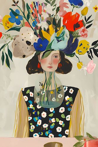 Moderne kunst van een vrouw met bloemen