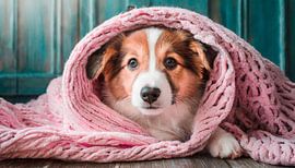 Dog under a warm plaid at home