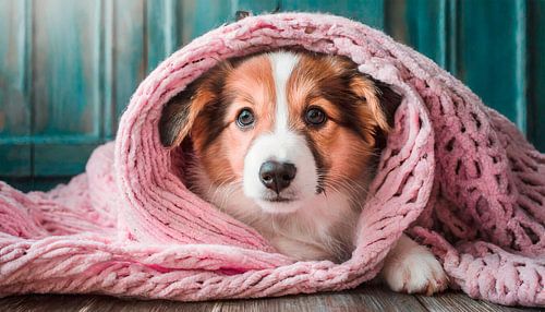 Hund unter warmem Plaid zu Hause