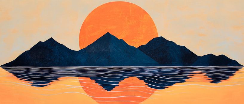 Bergsilhouette bei Sonnenuntergang – Farbspiel von Poster Art Shop