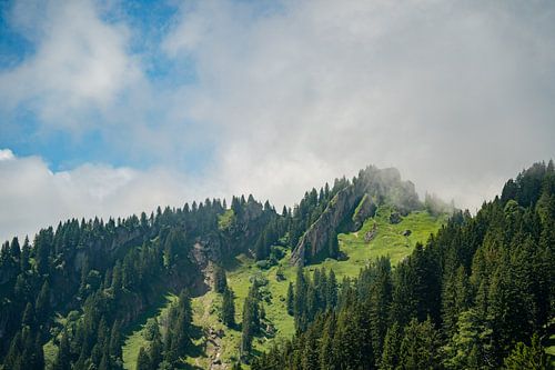 Steineberg of the Nagelfluhkette in summer with low clouds by Leo Schindzielorz
