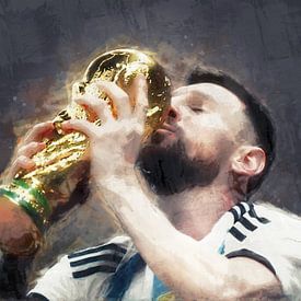 Lionel Messi Wereldkampioen (oilpaint) van Bert Hooijer