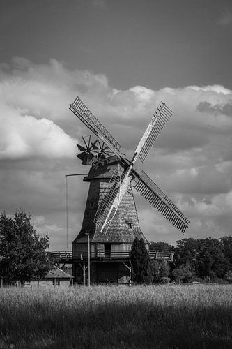 Historische oude houten windmolen van Mart Houtman