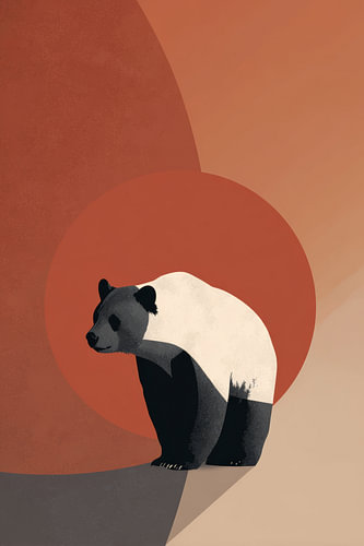 Panda in a warm circular composition by Eva Lee