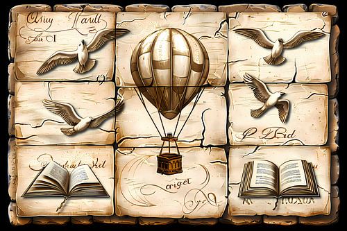 Luchtballon Avontuur in Sepia Tinten