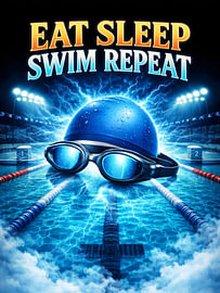 Grafik im Vintage-Bootleg-Stil zum Thema Schwimmen