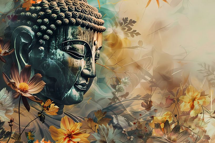 Serene Buddha with Colourful Sea of Flowers by Art & Soul Creations