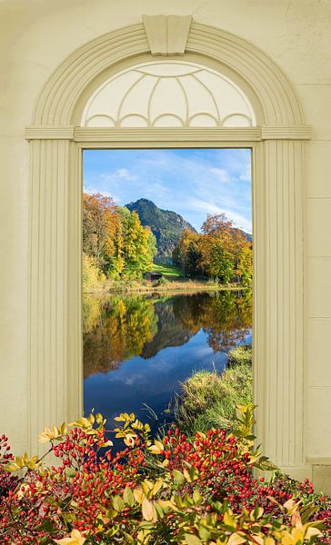 view through arched door, moor lake in autumn, allgau alps by SusaZoom