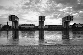 Cologne crane houses on the Rhine - black and white by Frank Herrmann