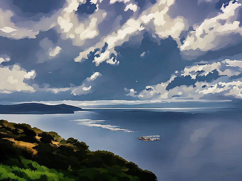 Paysage côtier avec nuages dramatiques près de Capo Caccia Sardaigne par Sergio Pazzano