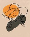 Woman with hat line drawing with two organic shapes in a minimalist style by Tanja Udelhofen thumbnail