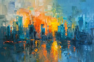 Levendige abstracte weergave van een grootstedelijk landschap van Art & Soul Creations