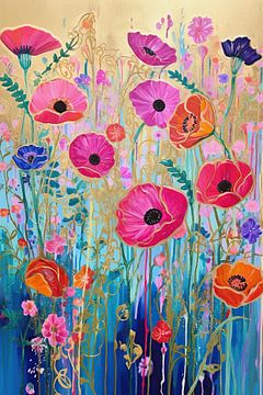 Golden Sea of Flowers | Colourful Flower Painting by Abstract Painting