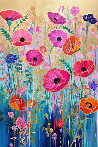 Golden Sea of Flowers | Colourful Flower Painting