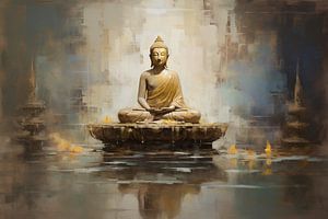Meditating Buddha Reflection | Buddha Meditation Gold by ARTEO Paintings