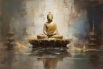 Mediterende Boeddha Reflectie | Boeddha Meditatie Goud van ARTEO Schilderijen