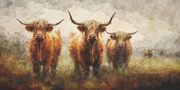 Scottish highlanders in the meadow by Whale & Sons