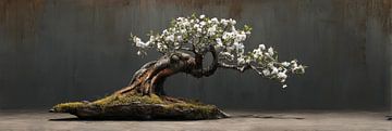 Bonsai met witte amandelbloesem stilleven panorama van Digitale Schilderijen