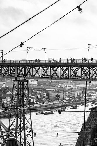 Ponte Luís I brug Porto zwart wit
