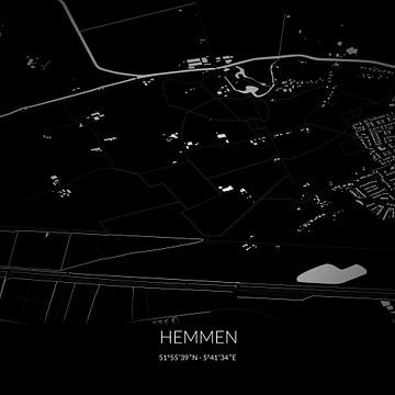 Black-and-white map of Hemmen, Gelderland. by Rezona