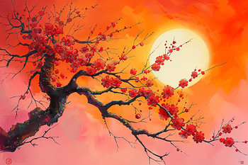 malerische Japanblüte untergehende Sonne