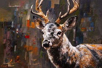 Abstract Expressionist Deer in Vivid Colours by De Muurdecoratie