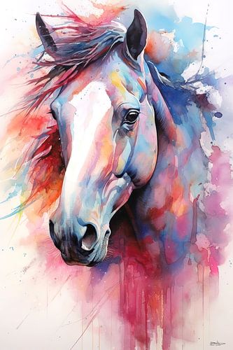 abstract kleurig aquarel van een paard.