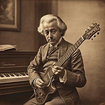Mozart playing electric guitar