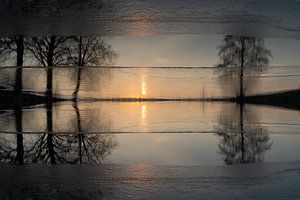 Spiegelung von Sonnenlicht und Bäumen im Wasser 4