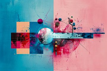 Geometrisch abstract, blauw en roze #8 van Joriali Abstract