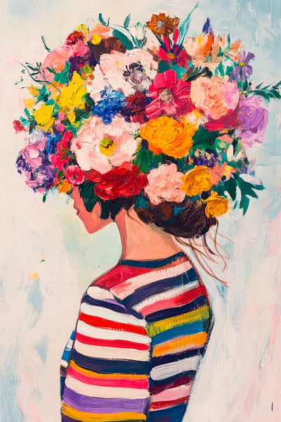 Woman with a wreath of flowers - Colourful splendour by Poster Art Shop