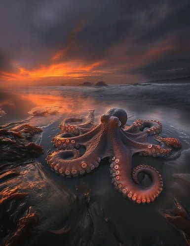 Inktvis op het strand