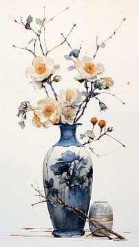 Trockenblumen in einer Kintsugi-Vase von Gelissen Artworks