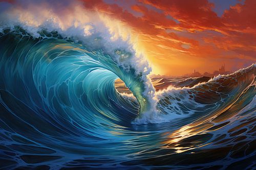 Digitally created water waves in the sea