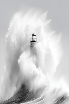 Lighthouse among splashing waves by Artsy