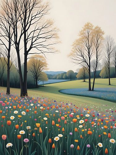 Field of flowers in spring