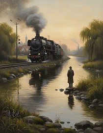 Locomotive Beside the River by Regan Frederick