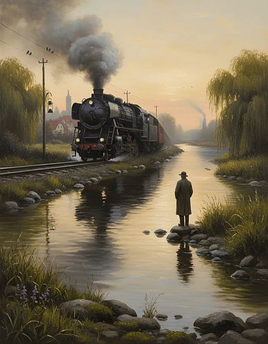 Une locomotive au bord de la rivière