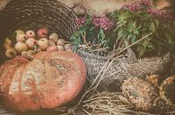 Stilleven met pompoen, appels en zonnebloemen van Martin Bergsma thumbnail
