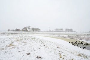 Ferme dans un paysage enneigé