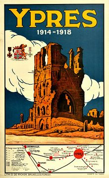 Selly, affiche de voyage Ypres Belgique WWI Ruines, 1920s