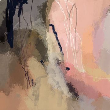 Modern abstract kleurrijk schilderij in pastelkleuren. Warm roze, lila, bruin, zwart