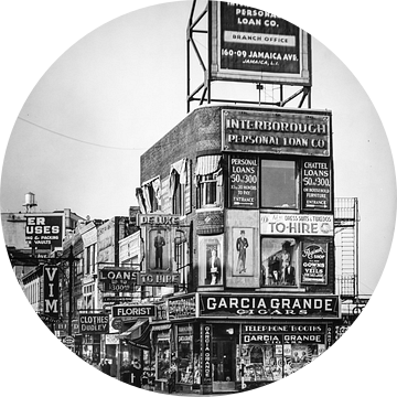 Historisch New York: Billboards en borden, Fulton Street, 1936 van Christian Müringer