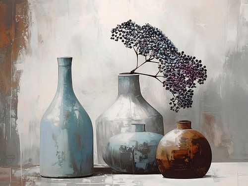 Nature morte rustique avec branche de sureau