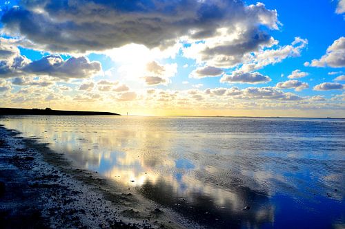 ZIcht op de waddenzee bij Moddergat